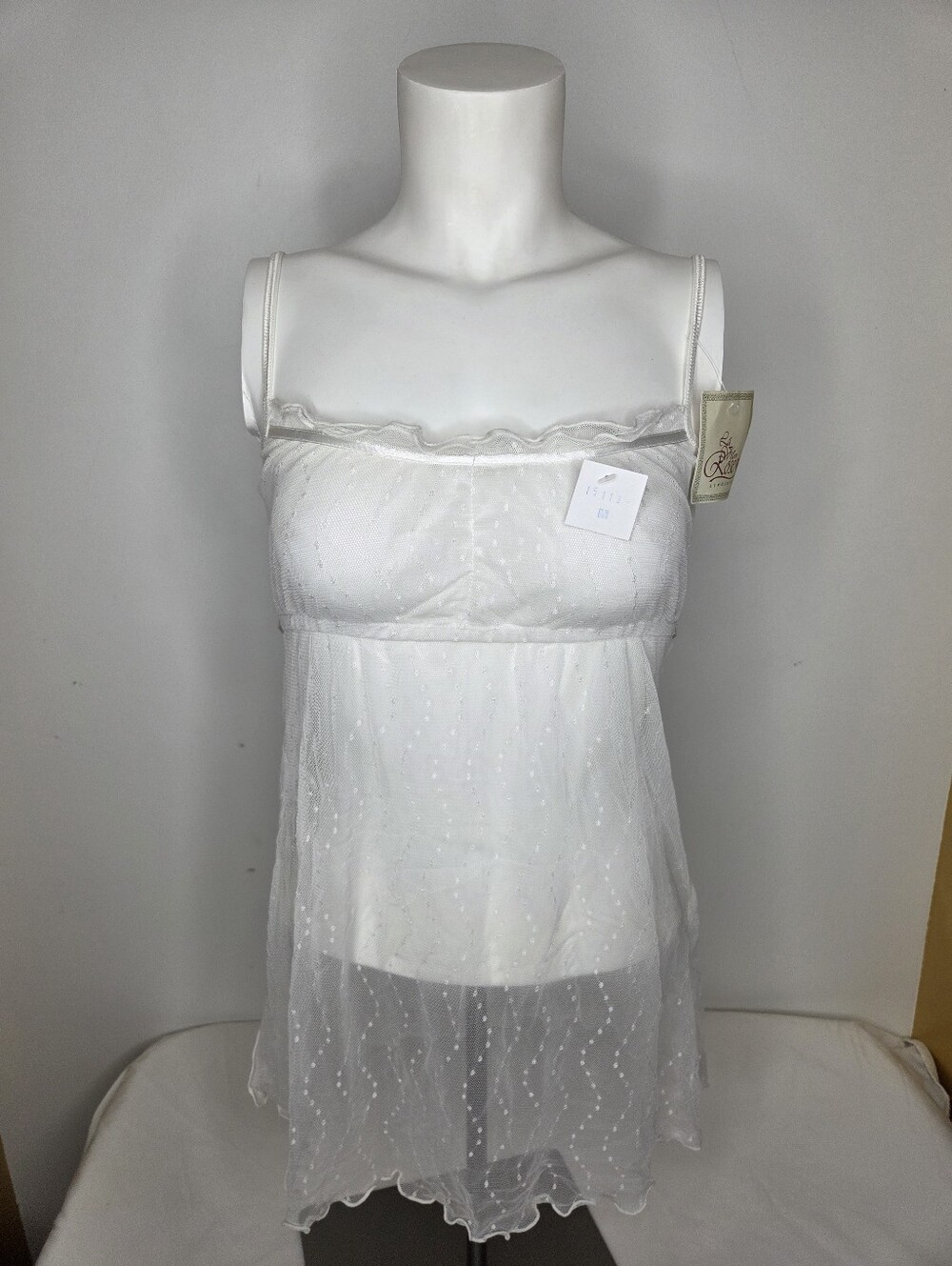 La Vie En Rose Size M White Sheer Dot-Pattern Babydoll Chemise Lingerie